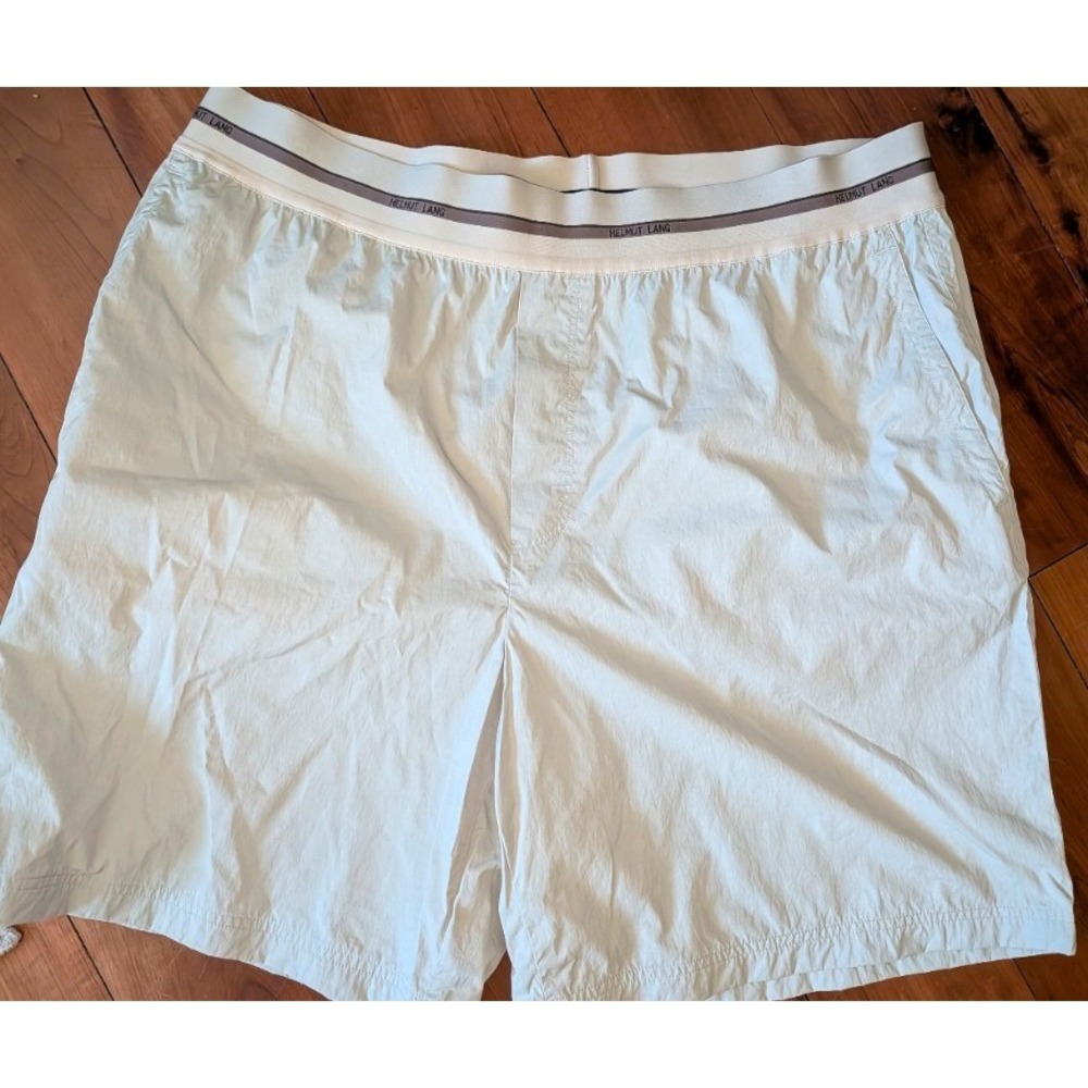 $325 Mens HELMUT LANG Logo Waistband Shorts Stone XXL 2X Crisp Pockets Comfort